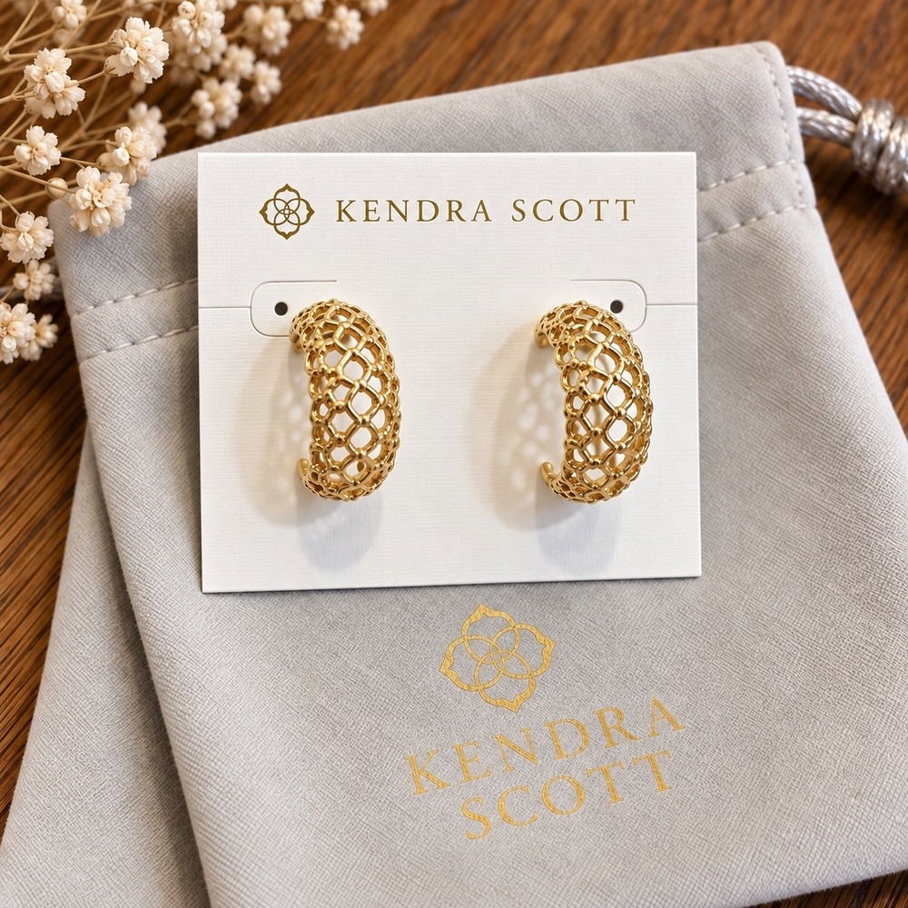 Kendra Scott Krista Lace Huggie Earrings Gold Tone NWT 9608873774